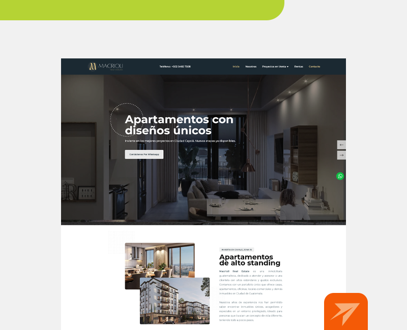 Web corporativa para Macrioli, venta de apartamentos en Cayalá