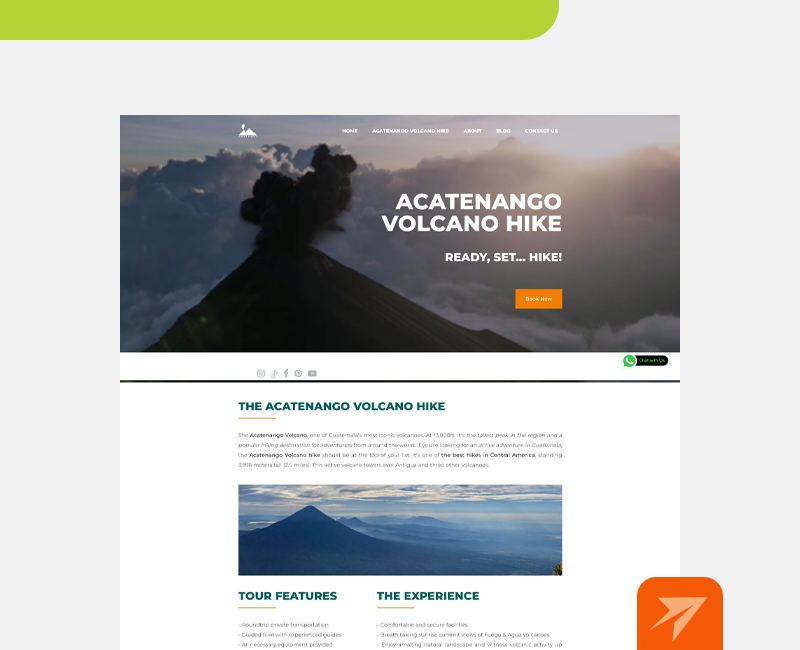 Web corporativa para empresa de turismo en volcanes de Guatemala